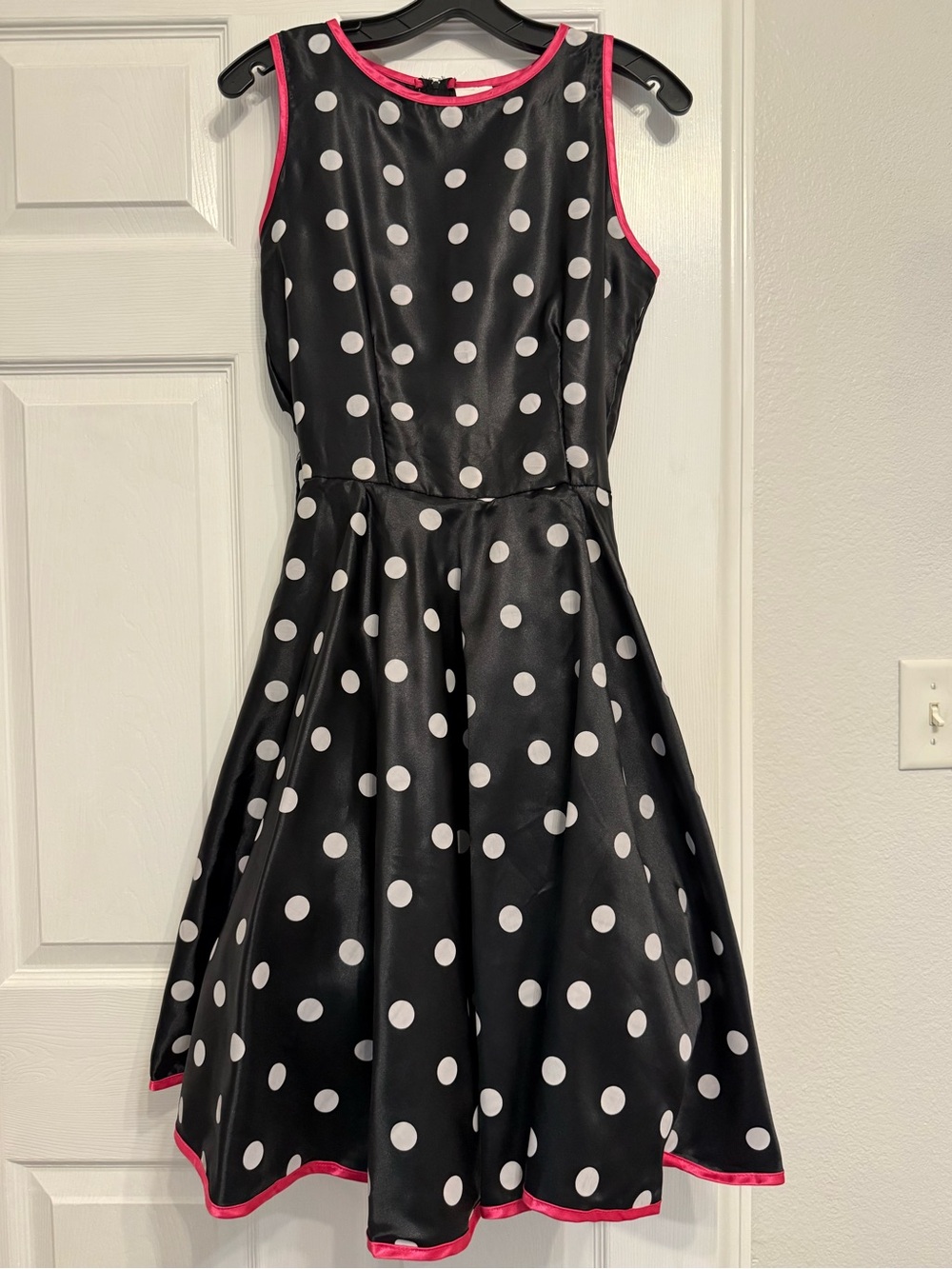 Costume- Black Polka Dot Fit & Flare Dress with Pink Trim